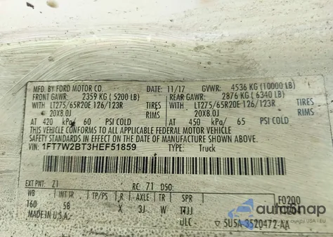 2017 Ford F-250 Lariat from USA, damaged, VIN 1FT7W2BT3HEF51859